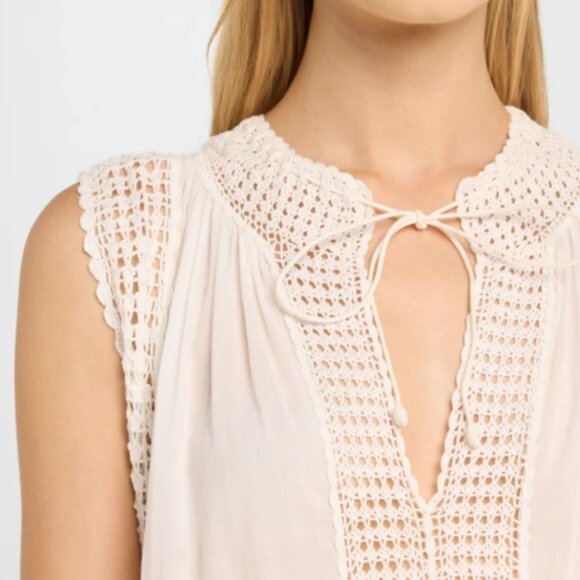 NWT 2024 ULLA JOHNSON Thalia Crochet-trimmed Voile Coverup in Cowrie XS $590 - Picture 9 of 12